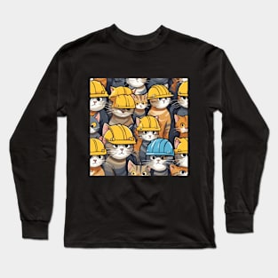 adorable cats wearing hard hats Long Sleeve T-Shirt